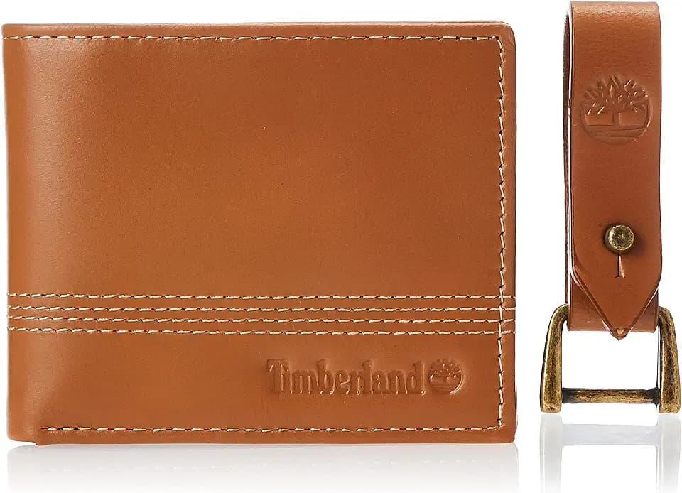 Timberland Herren Leder Slimfold Geldbörse mit passendem Schlüsselanhänger Geschenkset