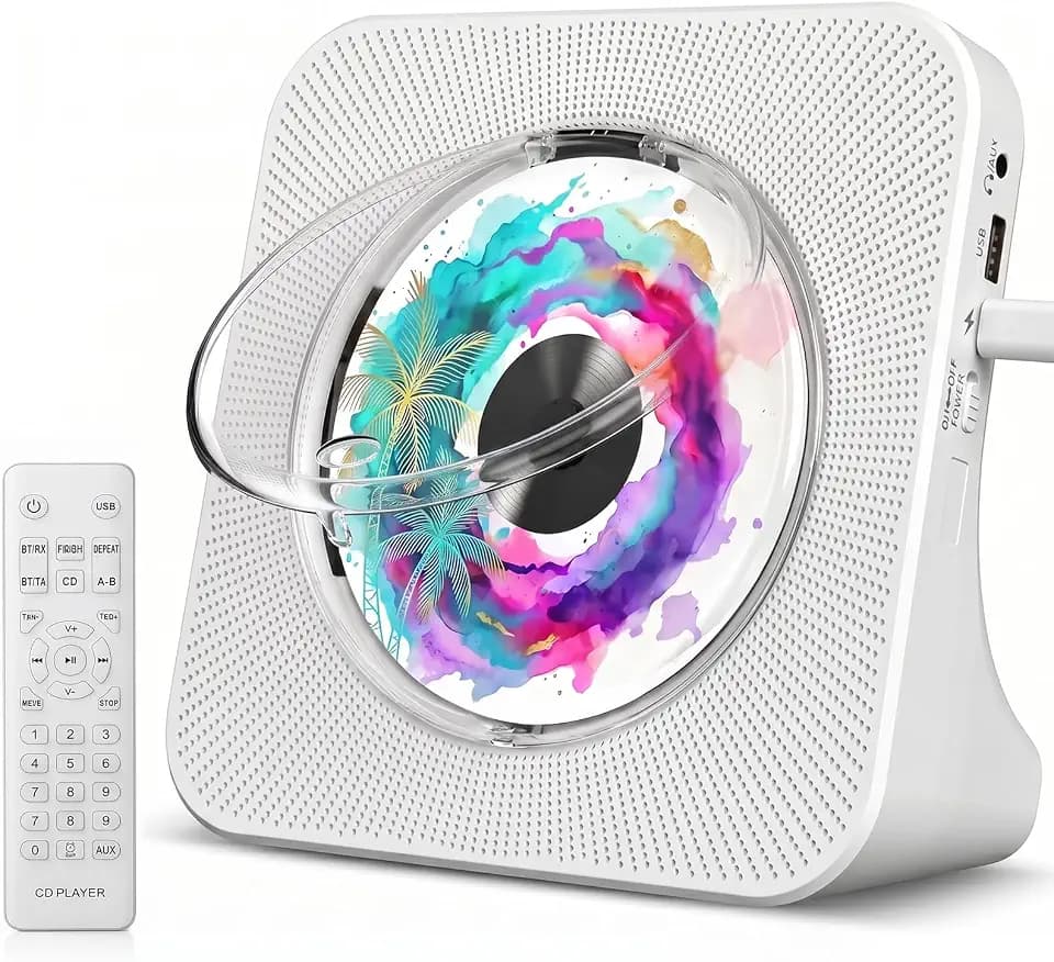 Gueray Tragbarer CD Player mit Bluetooth Desktop CD-Player für zu Hause Eingebaute Doppelte HiFi-Lautsprecher AUX-Kopfhöreranschluss UKW-Radio Boombox mit Fernbedienung USB-Anschluss (Weiß)