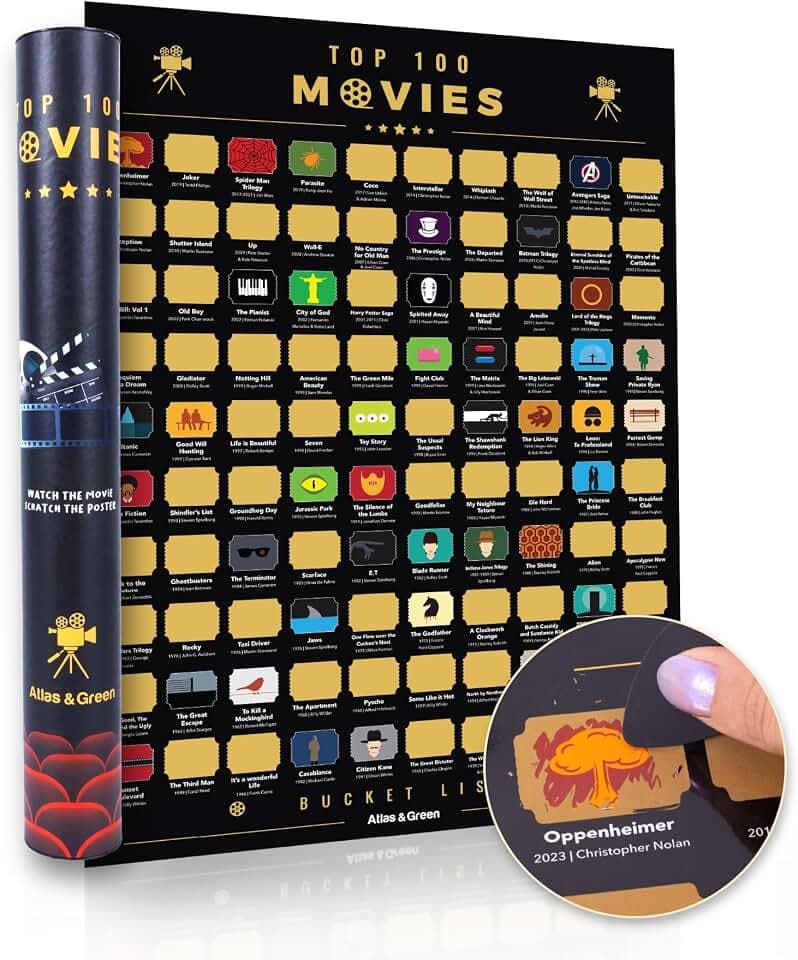 Atlas & Green Top 100 Filme Poster mit Rubbel-Design