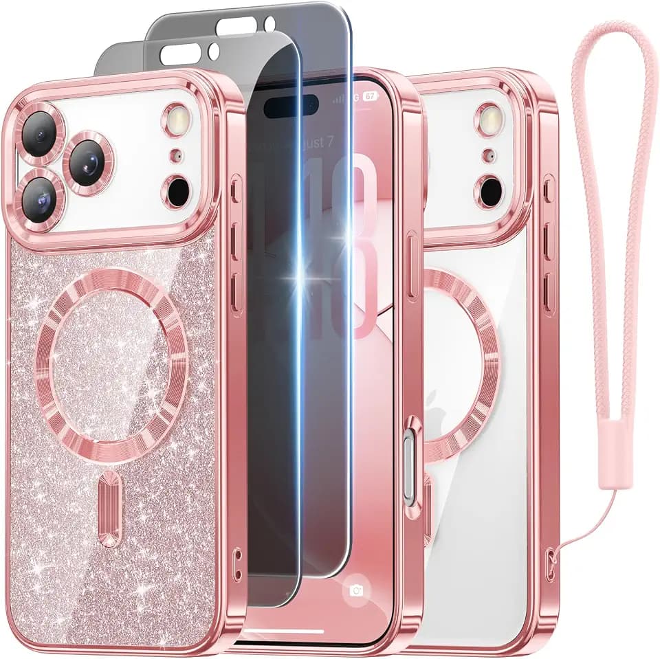 Meifigno for iPhone 17 Pro Max Case + 2X Privacy Tempered Glass, Rose Gold