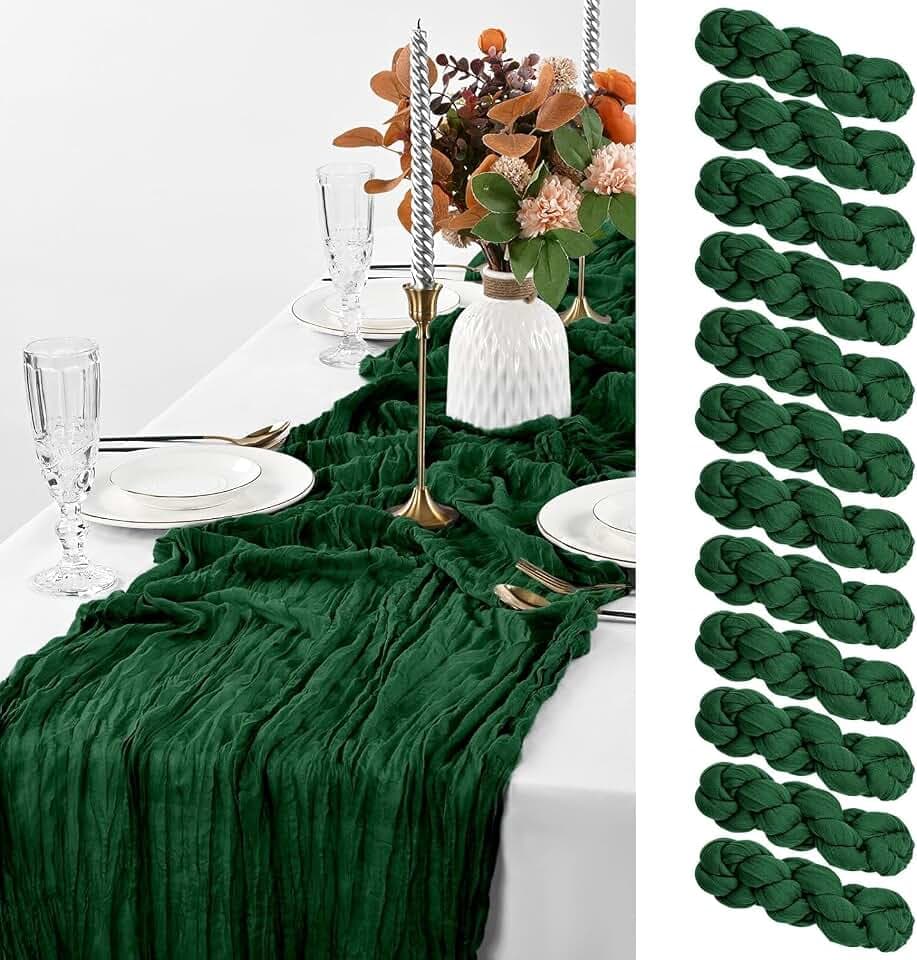 Pesonlook 12 Pack Dark Green Cheesecloth Table Runner Long, 21.5×120 Inch