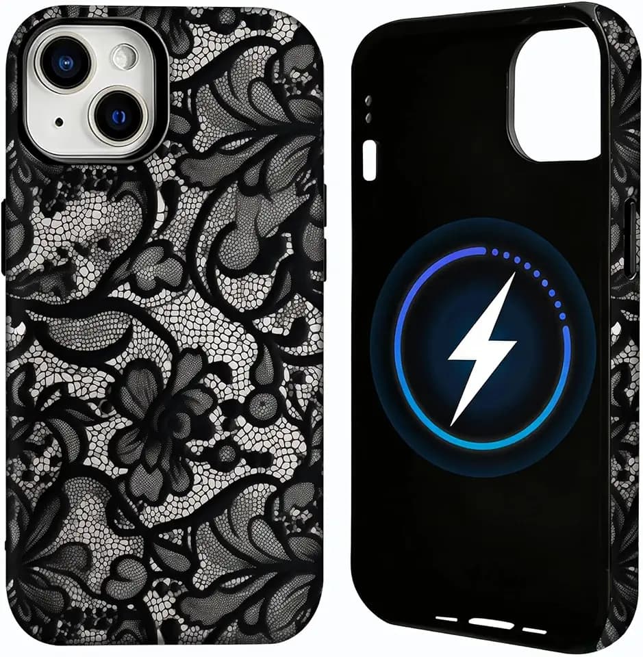 for iPhone 15 Plus Phone Case for Magsafe Lace Phone Case Black