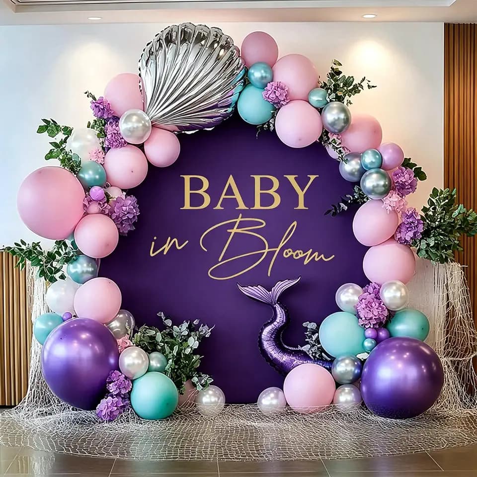 Gallety 7.2FT Purple Round Backdrop Cover with Size Adjuster & 4 Metal Clips, Universal Fit for 5ft-7.2ft Circle Stand, Polyester Fabric Arch Cover for Wedding, Birthday Party, Baby Shower Decor