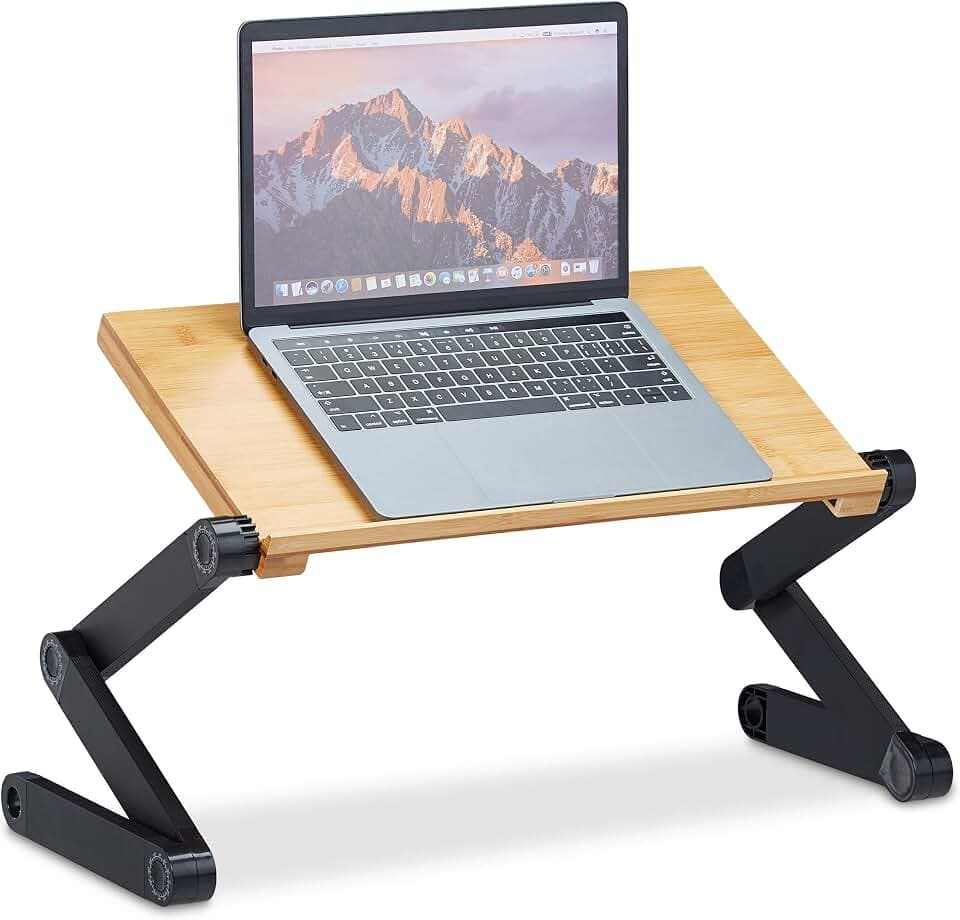 Relaxdays Laptop Ständer Bambus Aluminium, 15 Zoll Laptoptisch, Betttisch höhenverstellbar, HBT 47,5 x 60 x 26 cm, natur