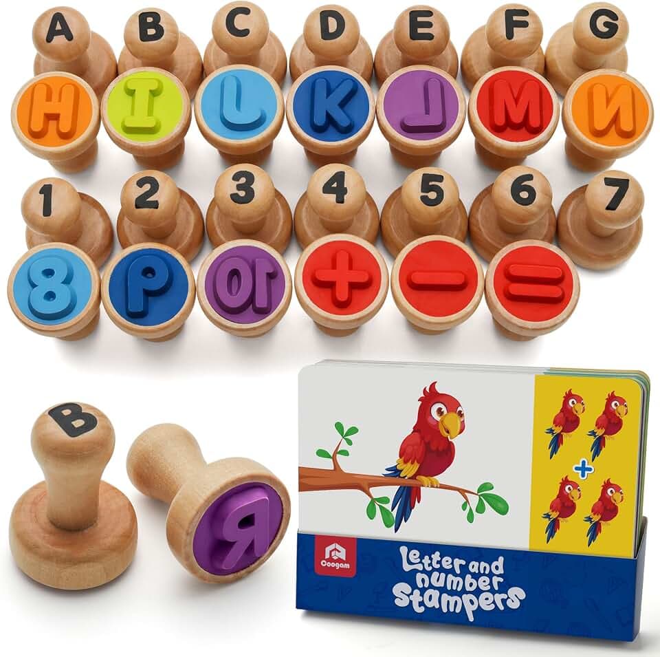 Coogam Holzbuchstaben mit digitalen Siegeln für Kinder