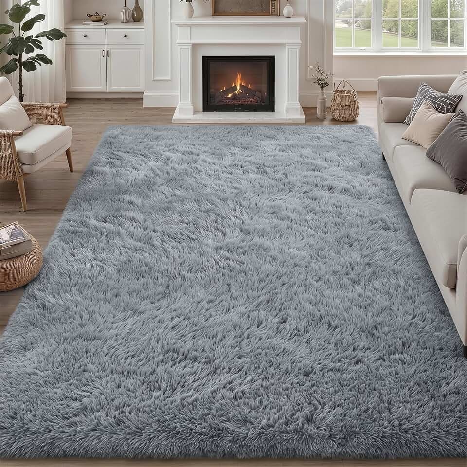 8x10 Area Rug Living Room Bedroom: Fluffy Plush Shag Carpet Gray