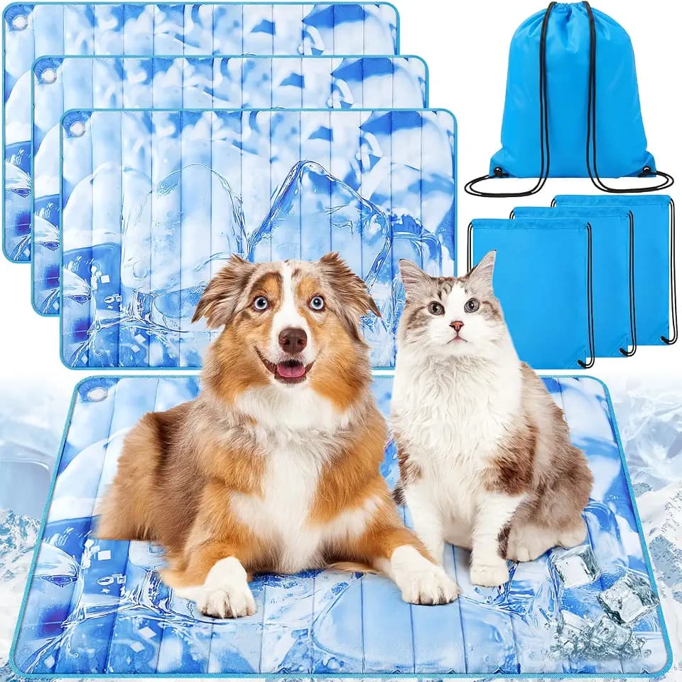 Chunful 4 Pack Dog Cooling Mat Water Injection Pet Cooling Mat for Dogs Cats with Storage Bags Washable and Foldable Pet Pad Summer for Small Medium Large Breeds of Doggy Bed Sofa Floor Car Seat (XL)