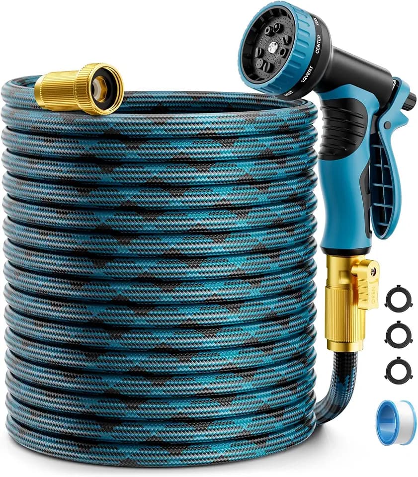 Garden Hose, Non-Expandable Water Hose 125 ft, Flexible Water Pipe with 10-Function Spray Nozzle, Lightweight Outdoor Hose for Yard, Lawn, Car Wash, RV and Home Use