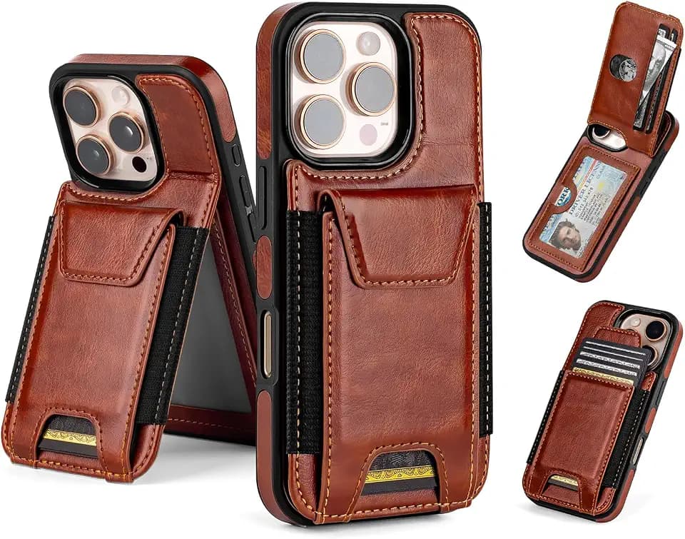 SkyEagle for iPhone 16 Pro Max Case Wallet with Card Holder,Brown