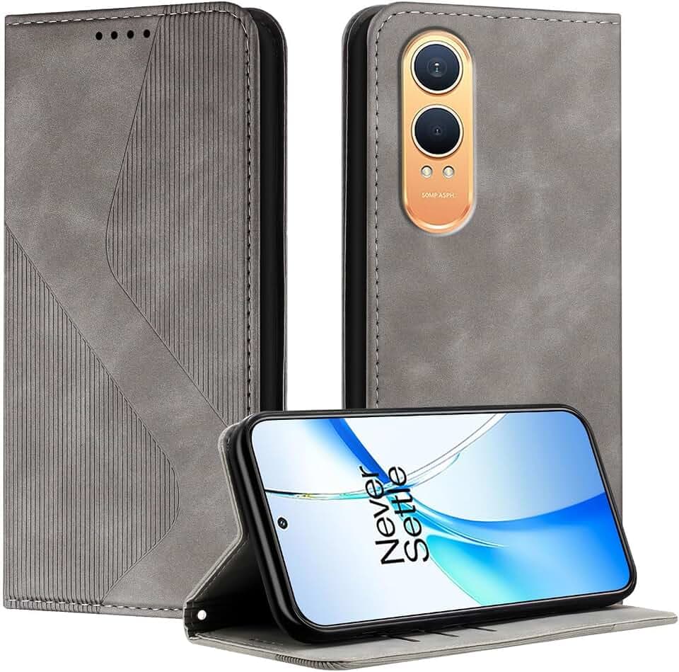 Kompatibel mit OnePlus Nord CE 4 Lite Hülle, Schutzhülle OnePlus Nord CE 4 Lite, Magnet PU Leder Tasche Handyhülle Klappbar Brieftasche Klapphülle (Grau)