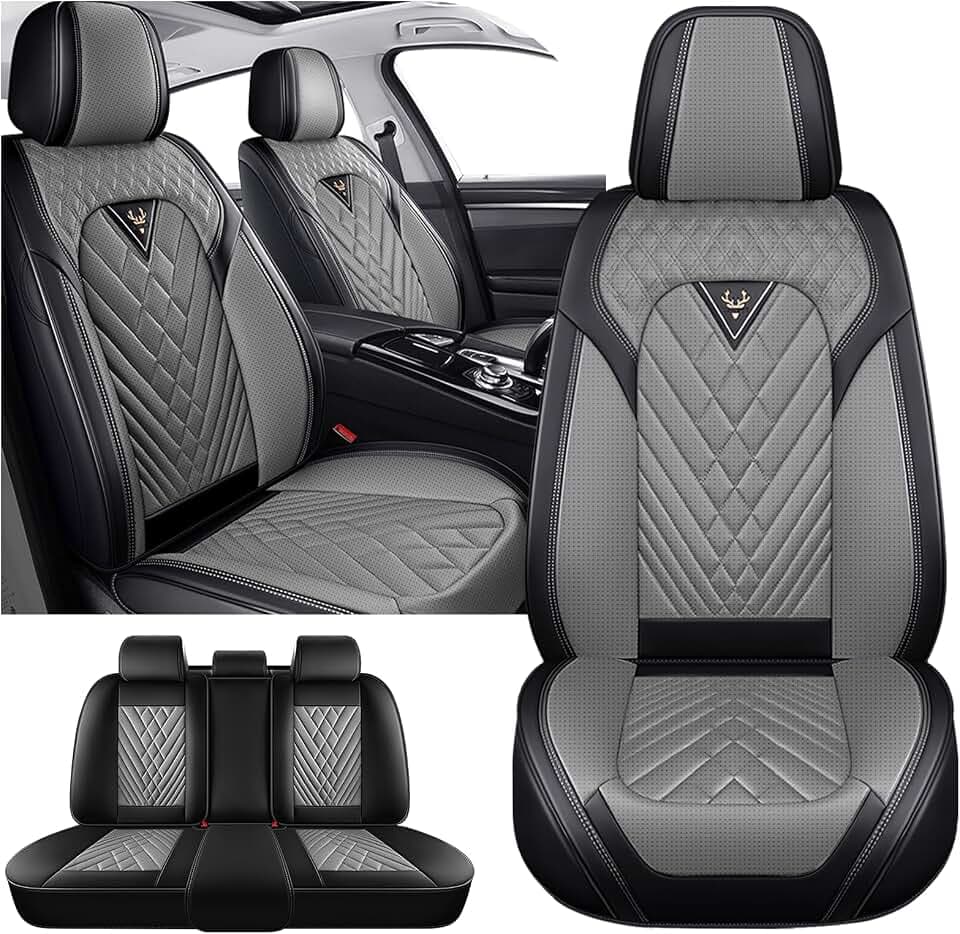 Full Set for Toyota Highlander Car Seat Covers 2001-2026, Waterproof Nappa Leather Car Seat Protector, Comfortable and Anti-Slip Car Seat Cover&Accessories(5 Seats/Black Gray)