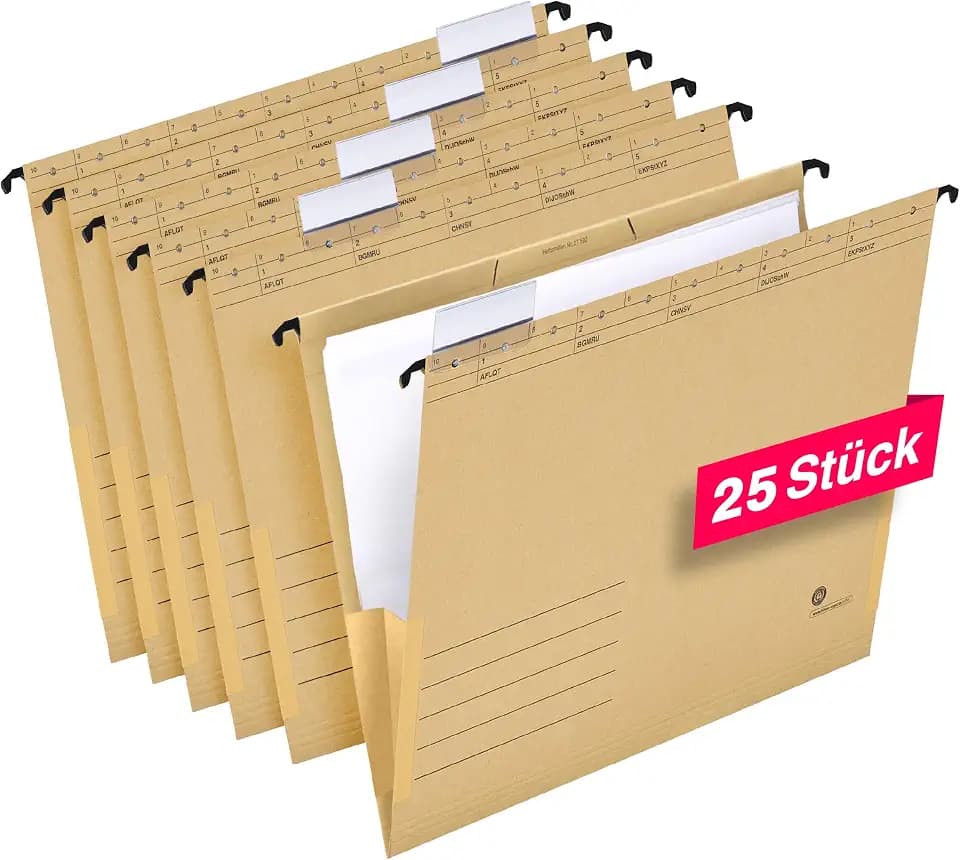 Hängetaschen für A4, Hängeregister, mit Leinenfröschen, inkl. Vollsichtreitern, braun, 25 Stück