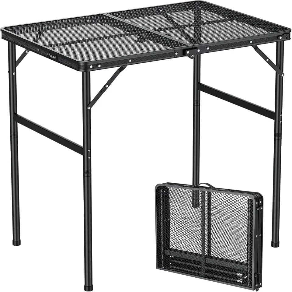 Anbte Campingtisch Grilltisch 80x55cm mit Metallgitter Tischplatte, Schwarz