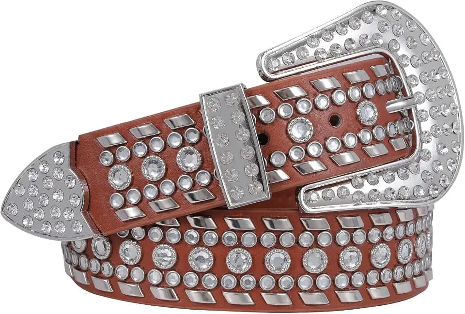 SUOSDEY Kids Rhinestone Belt for Girls Boys,Western Cowgirl Cowboy Studded Leather Belt for Child