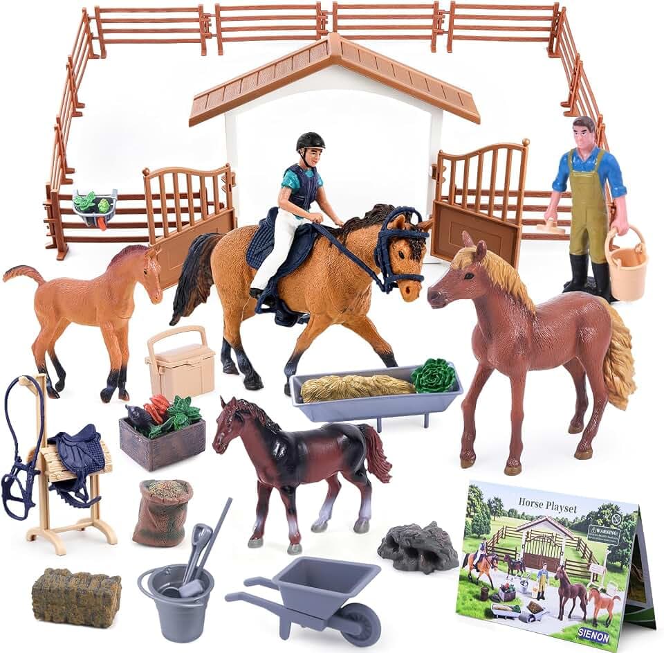 Horse Stable Playset 43PCS, Barn Toy with Rider Farm Accessories for Kids