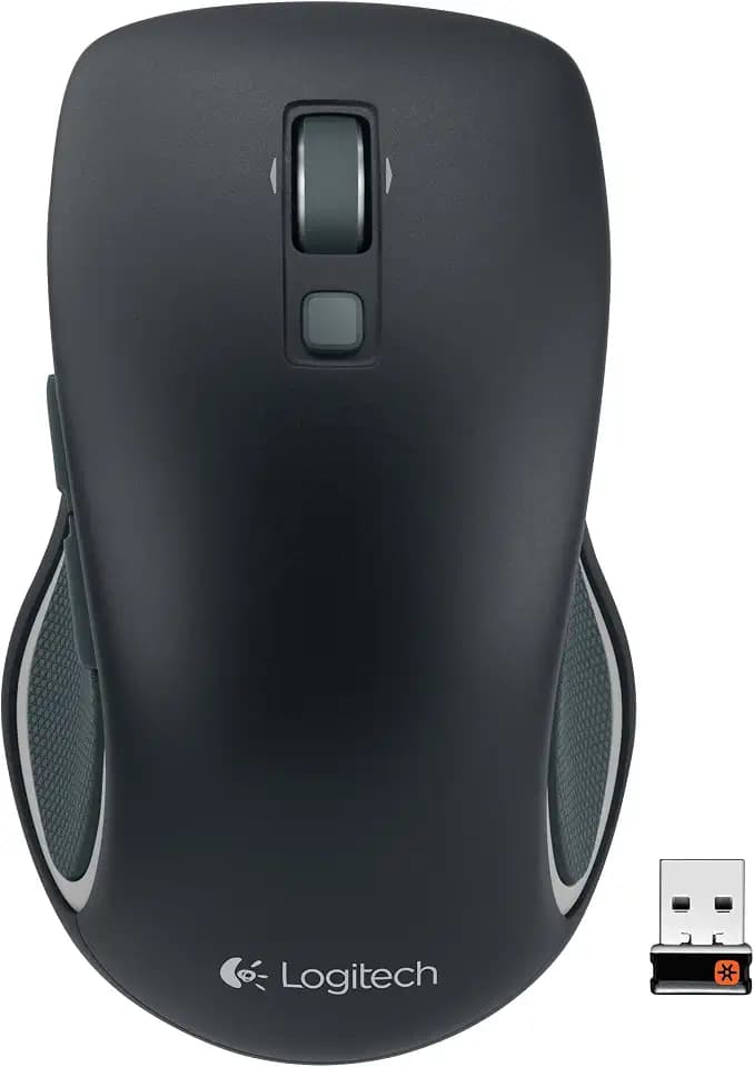 Logitech M560 Wireless Mouse – Hyper-fast Scrolling, Full-Size Ergonomic Design for Right or Left Hand Use, Microsoft Windows Shortcut Button, and USB Unifying Receiver for Computers, Black