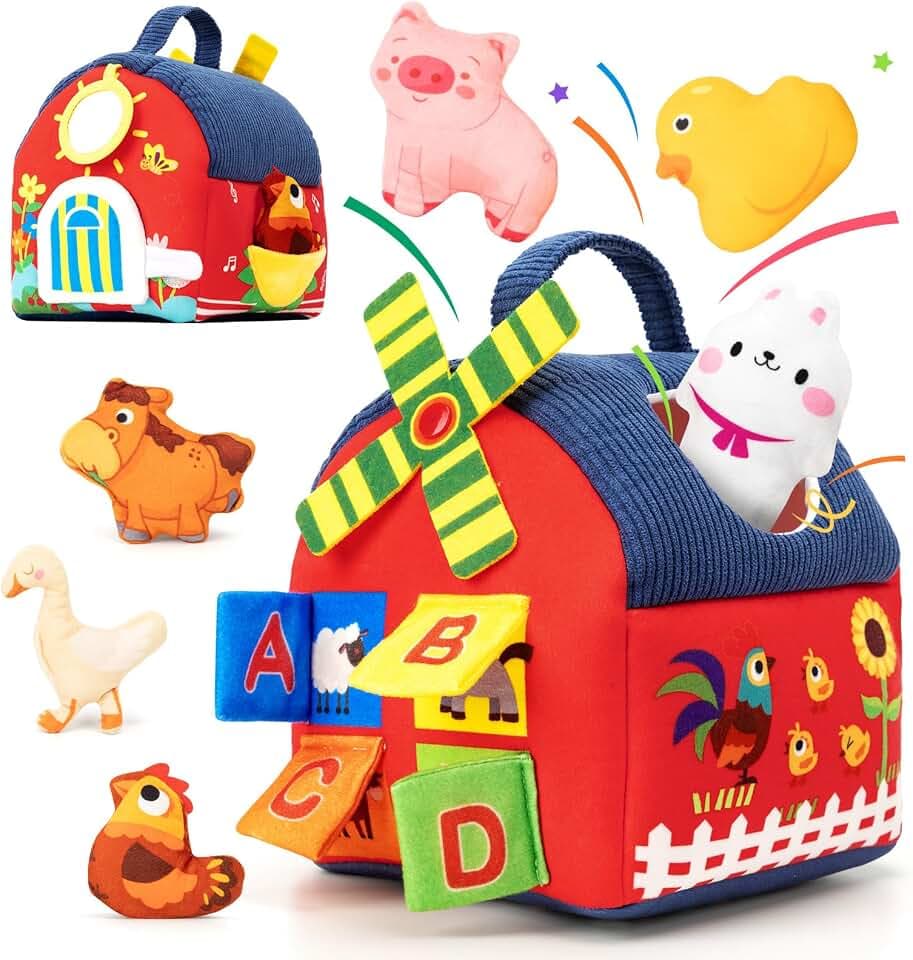 Montessori Baby Spielzeug 6 Monate - Bauernhoftiere Sensorik Spielzeug, Spiegel, Krepppapier, Buchstabe, Lernspielzeug für Babys Fördert Motorik, Baby Geschenk ab 6 12 24 Monate