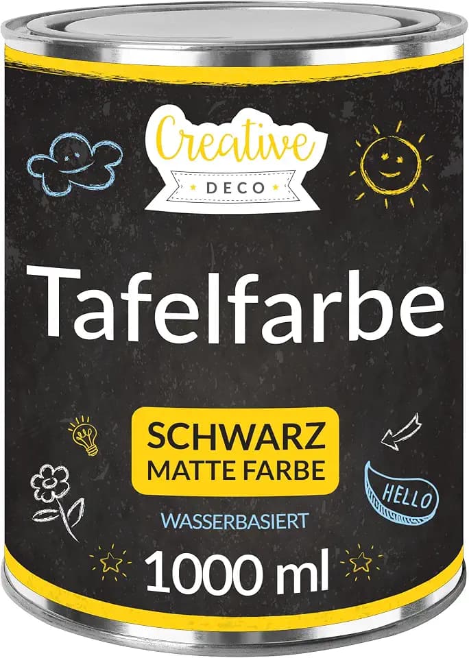 Creative Deco Schwarz Wandfarbe Kreidefarbe Tafelfarbe | 1000ml | 10 m²/1L