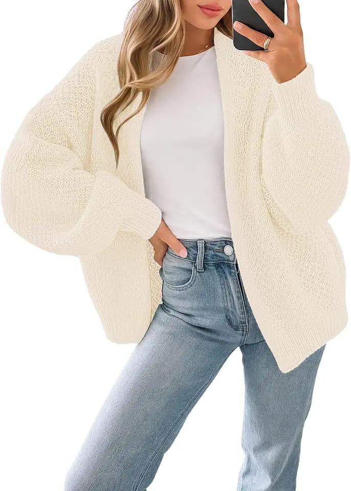 Womens Slouchy Chunky Oversized Waffle Knit Cardigan Sweater