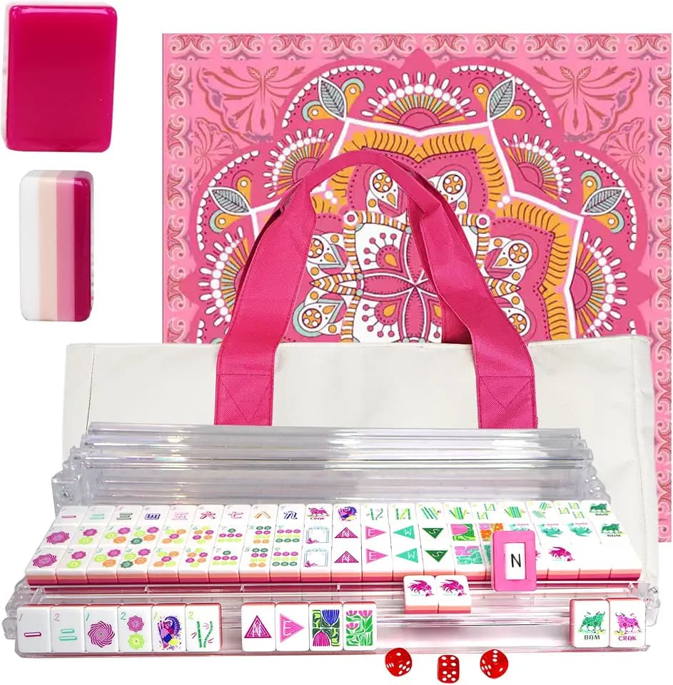 American Mahjong Game Set, Portable Carrying Bag,Acrylic 160 Tiles,Western Mahjong Tiles Set,Complete Ma Jong Set (Rose Red)