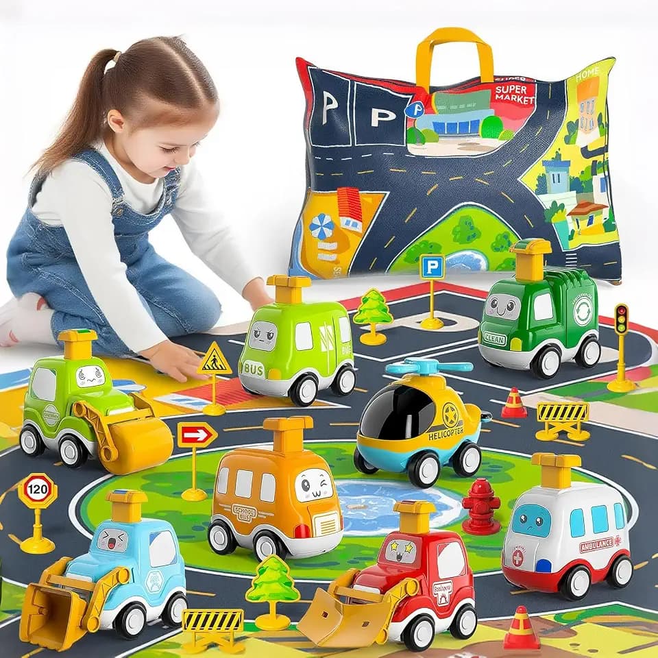 Spielzeugautos Set 10 teilig Autospielzeug Kleinkinder ab 3 Jahr Zurückziehautos Kinder Fahrzeug Spielset Jungen Mädchen Aufbewahrungstasche Spielmatte Autos
