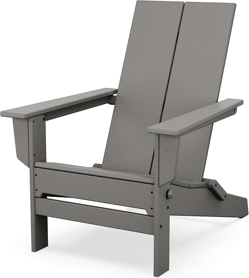 POLYWOOD Contemporary Modern Folding Adirondack Chair in Slate Grey