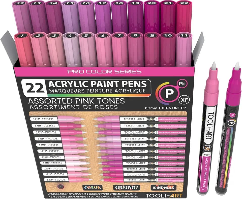 Acrylfarben-Marker, Farbstifte, Pink-Pro-Color-Serie Set, 3 mm, mittlere Dicke, für Steinmalerei, Glas, Tassen, Holz, Metall, Glasfarbe, Kunststoff, Leinwand, Basteln, 0,7 mm extra feine Spitze, 22