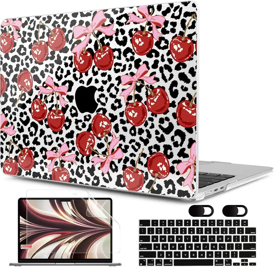 MEEgoodo Case for M5/M4/M3/M2 MacBook Air 13 inch Case 2026 2025 2024 2022, Fit Model A3449/A3240/A3113/A2681, Laptop Hard Shell Compatible with MacBook Air 13.6-inch, Leopard & Cherry