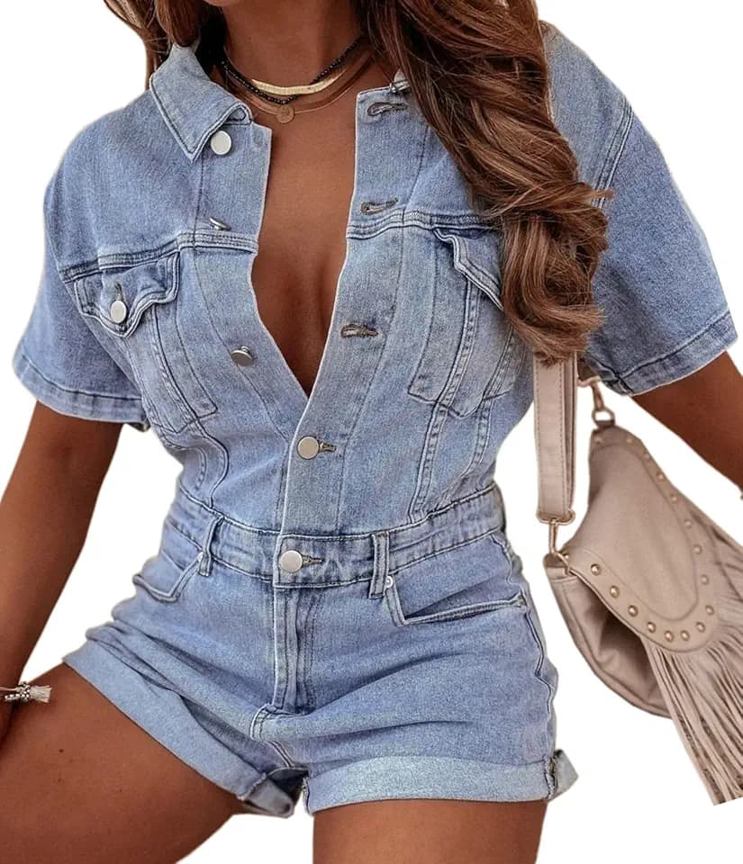 Denim Jumpsuit for Women Sexy Stretchy Fit Jean Jumpsuit Shorts Baggy Vintage Summer Rompers Denim Outfits