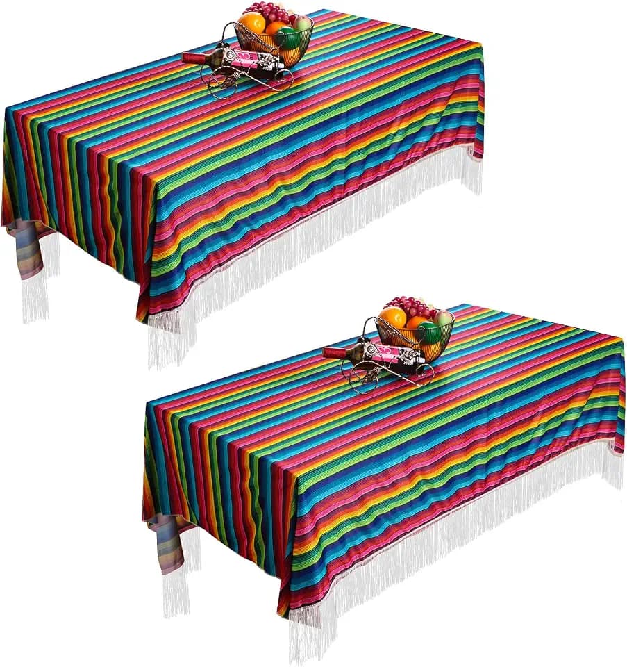 2 Pieces 79 x 55 Inch Mexican Tablecloth Serape Blanket Rectangle Fiesta Table Runner Colored Striped Table Cover for Cinco De Mayo Wedding Party Favors Decorations Outdoor Picnic Dining Supplies