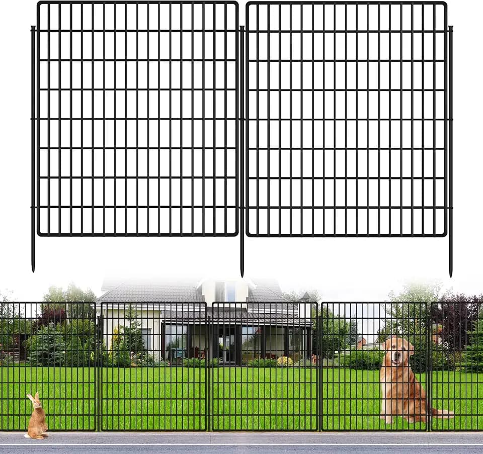 10 Panels Garden Fencing Animal Barrier, 33 in(H) X 24 ft(L) Dog Fence Outdoor for Yard Rustproof No Dig Decorative Tall Garden Fence Metal Wire Panel Border Patio Rabbit Temporary Ground Stakes