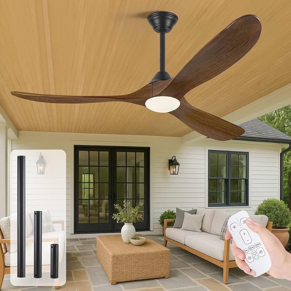 70 Inch Wood Ceiling Fan with Light and Remote, Farmhouse 3 Blade Propeller