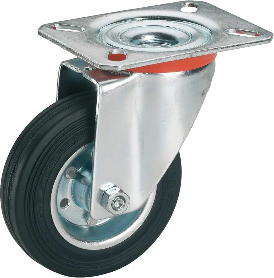 Dörner + Helmer Vollgummi-Lenkrolle, 125mm x 37mm, 100kg Tragkraft, 100mm x 85mm Platte, Stahlblechfelge, ohne Bremse