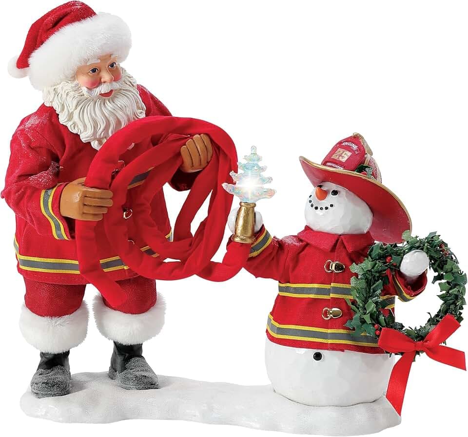 Department 56 Possible Dreams Sports and Leisure Santa and Snowman Firemen Heroes Lit Figurine Set, 10.5 Inch, Multicolor