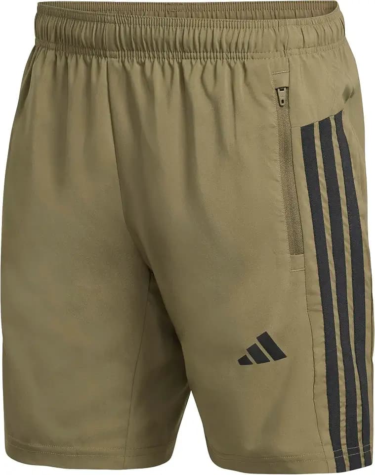 adidas Herren Workout Essentials Base 3 Stripes Woven Short 7 Inches Shorts, Olive Strata/Black, S