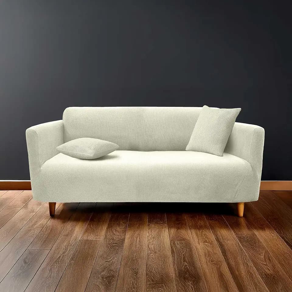 Douceur d'Intérieur, Sofabezug, dehnbar, 225 x 245 x 60 cm, Sacha, weiß, Polyester, geprägt