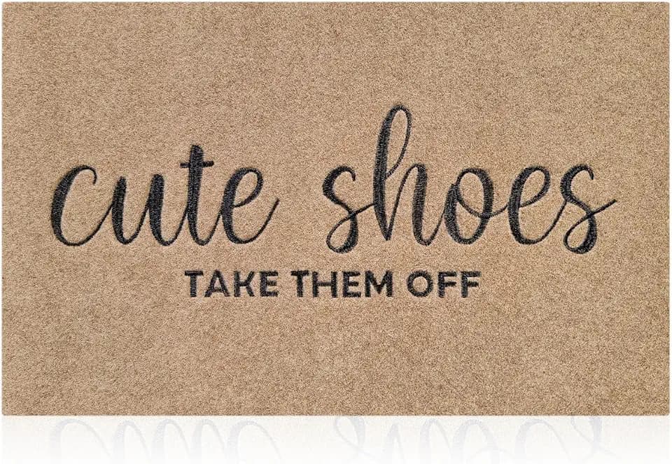 Welcome Mat for Front Door Outdoor Entryway Cute Shoes Take Them Off Indoor Mats with Rubber Backing Doormat Non Slip Easy to Clean Natural Outside Brown