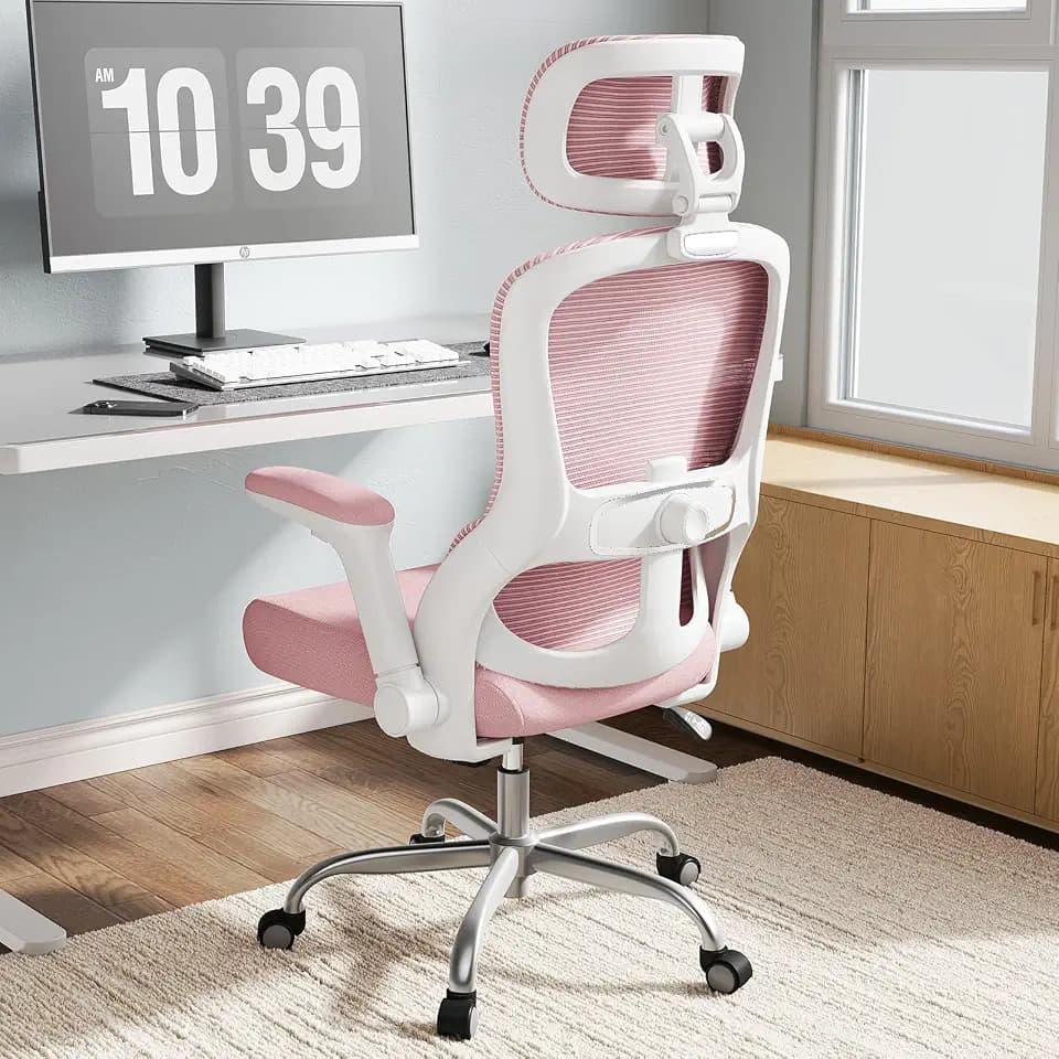 TRALT Bürostuhl Ergonomisch - Bürostuhl - Gaming Stuhl mit Verstellbare Kopfstütze Lordosenstütze Home Office Desk Chair - Schreibtischstuhl Computerstuhl für Große Menschen Mesh-Stuhl 150kg Rosa
