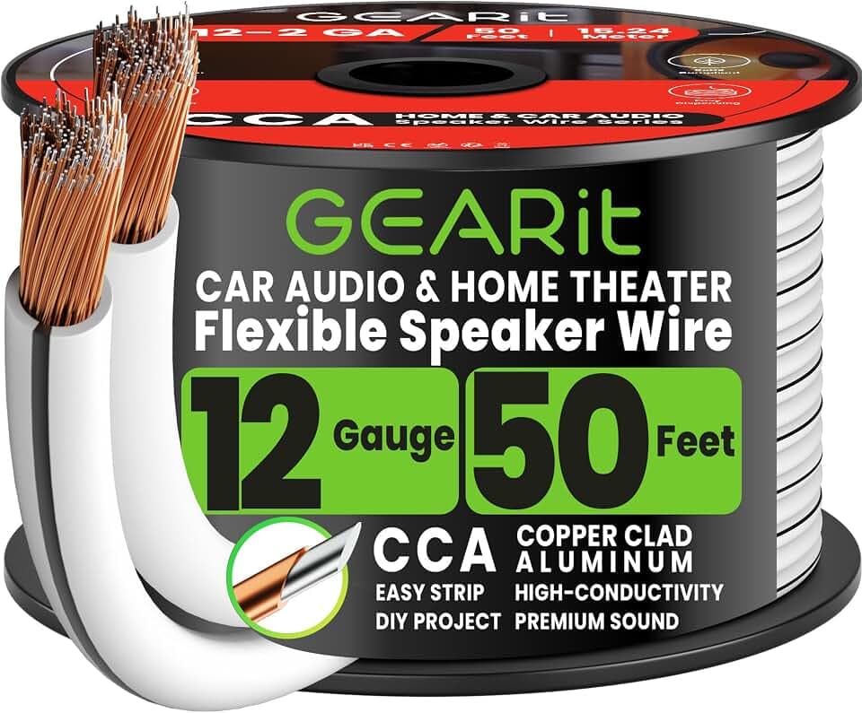 GearIT Pro Series Lautsprecherkabel, 12 AWG Gauge 12AWG 15 m (weiß)