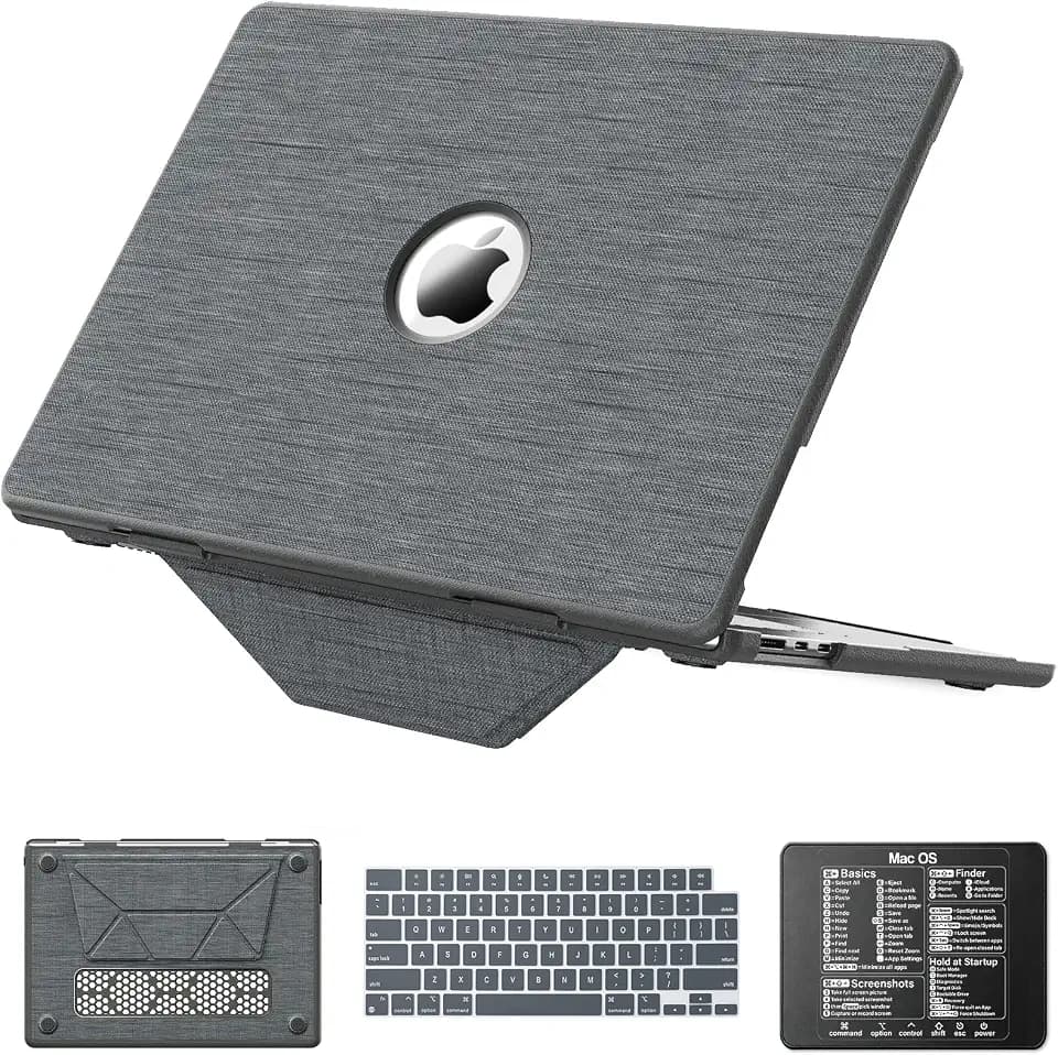 KAIJIAbox Kompatibel mit MacBook Air 15 Zoll Hülle M5 M4 M3 M2 2026-2023 A3448 A3241 A3114 A2941, nahtlos schließt und rissfest, Ständer, Tastaturabdeckung, Mauspad, Hartschale, gewebter Stoff, Grau