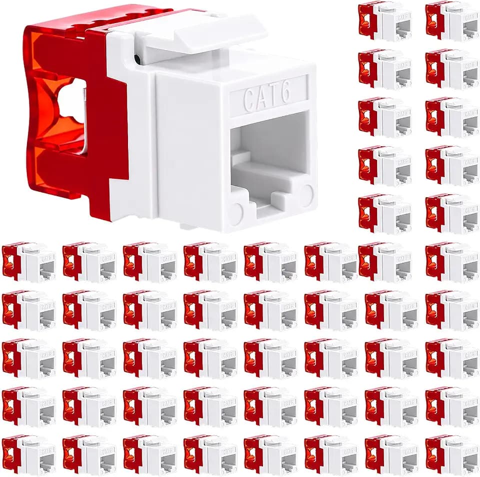 Tellegloww 50 Pack 180 Degree Rj45 Cat6 Keystone Jacks