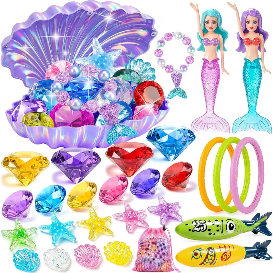 Diving Pool Toys for Kids Diving Gem Treasure Chest, 29Pcs Seek Treasure