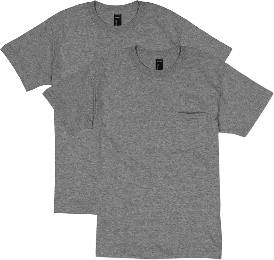 Hanes Men's Beefy-t Pocket, Heavyweight Cotton Pocket Tee for Men, Full-Cut T-Shirt, 1 Or 2 Pack