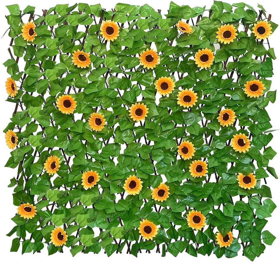 GLANT Expandable Fence Privacy Screen for Balcony Patio Outdoor,Decorative Faux Ivy Fencing Panel,Artificial Hedges (Single Sided Leaves) (2, Sunflowers)