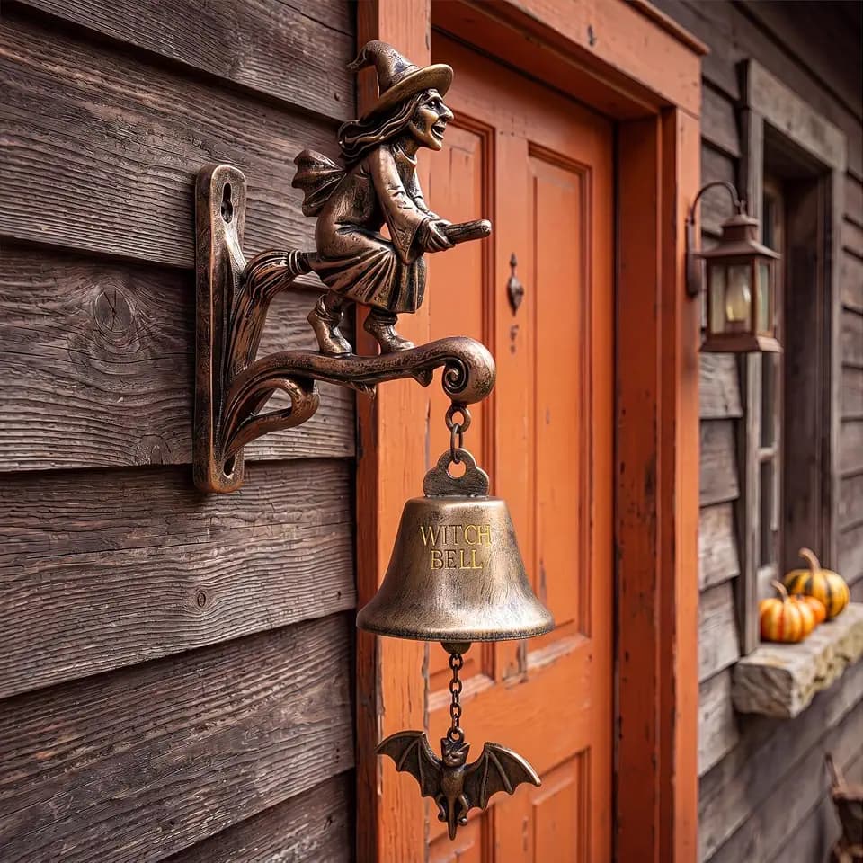 Halloween Witch Bell Wall Mounted Cast Iron Resin Gothic Doorbell