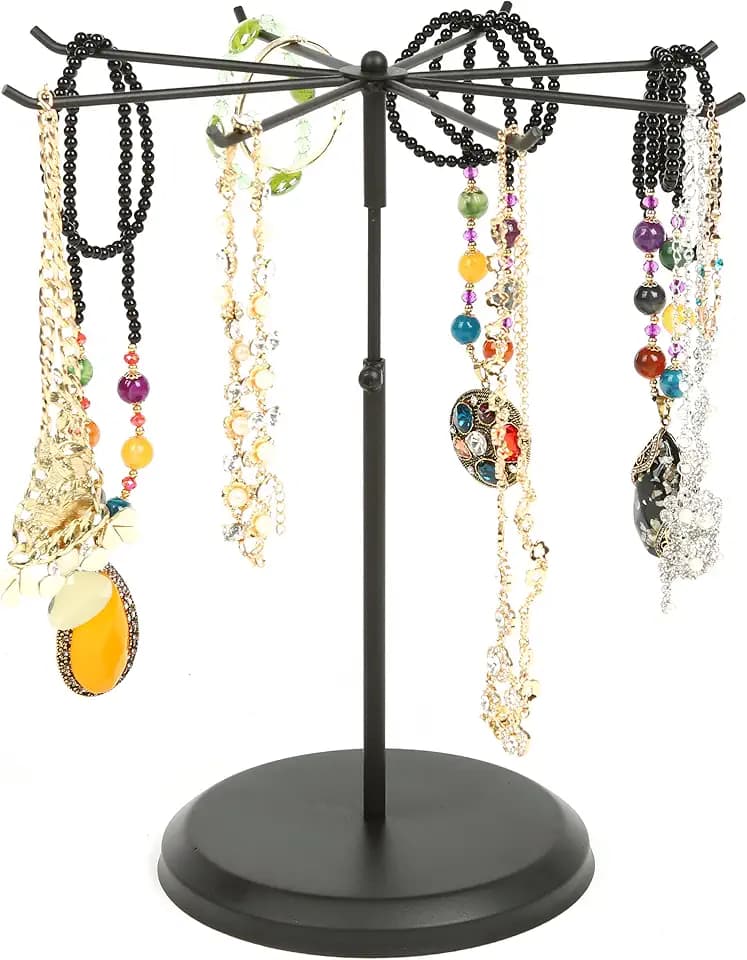 MyGift 8-Hook Jewelry Stand, Black Metal Rotating Necklace Bracelet Holder