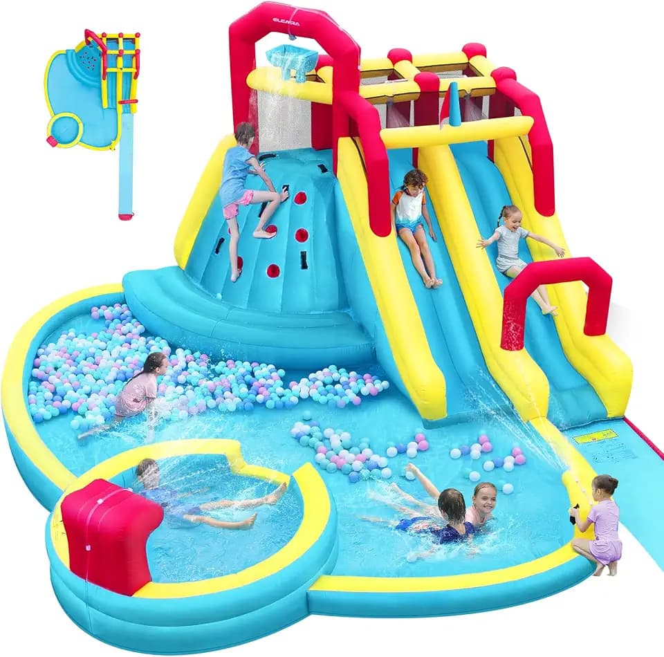 ELEMARA XL Inflatable Water Slide with 19ft Attachable Slip and Slide,Large 7 in 1 Blow Up Water Park,Bounce House for Backyard with 2 Slides,Climbing Wall,Deep Pool，Water Cannon,750W Blower for Kids