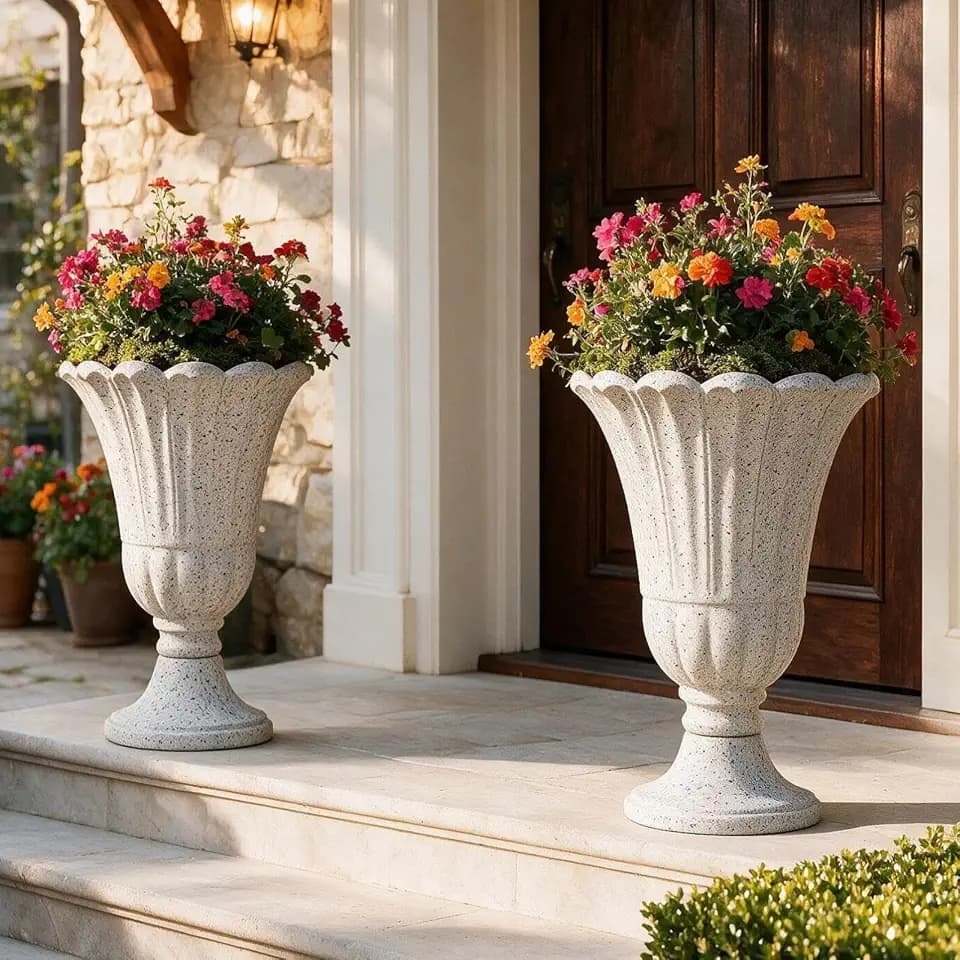 24" Tall Urn Planters for Outdoor Plants, Urns and Pedestal, Gray