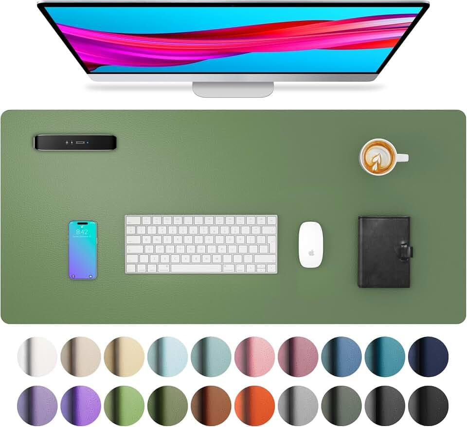 Aothia Schreibtischunterlage,PU Leder Große Mauspad,80x40cm Olivgrün | Rutschfeste Schreibtisch Unterlage, Tischunterlage, Multifunktional Mouse mat, Schreibtisch Organizer für Büro/Home-Office