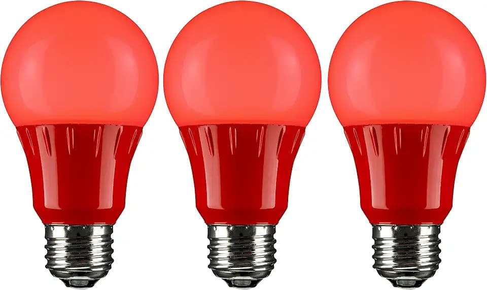 Sunlite 40454 LED A19 Colored Light Bulb, 3 Watts (25w Equivalent), E26 Medium Base, Non-Dimmable, UL Listed, Party Decoration, Holiday Lighting, 3 Count, Red